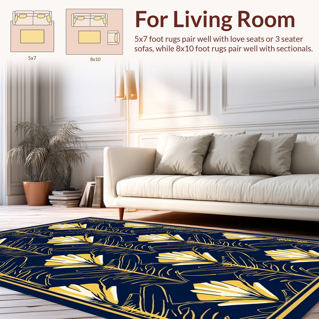Art Deco Floral Pattern Navy Rug
