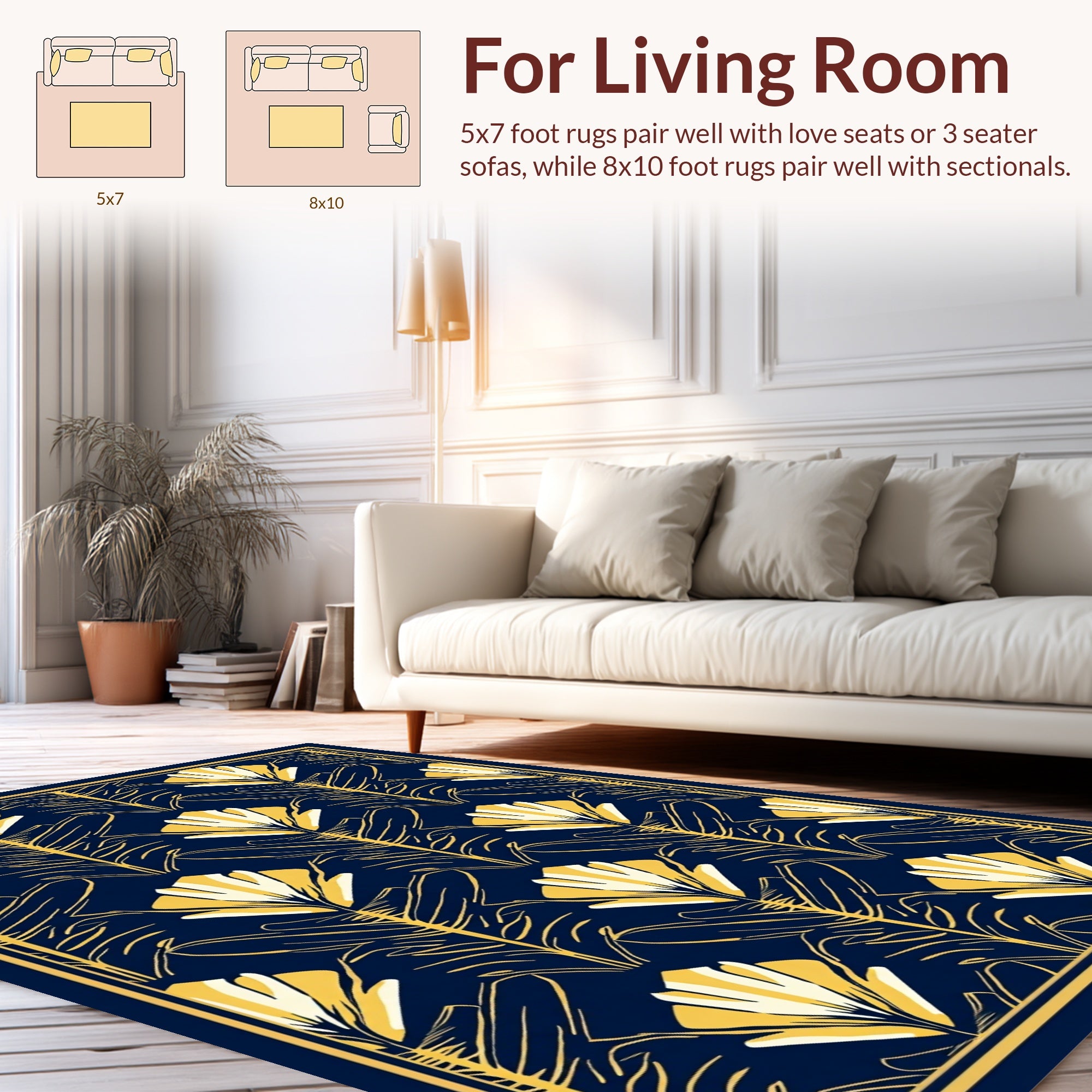 Art Deco Floral Pattern Navy Rug