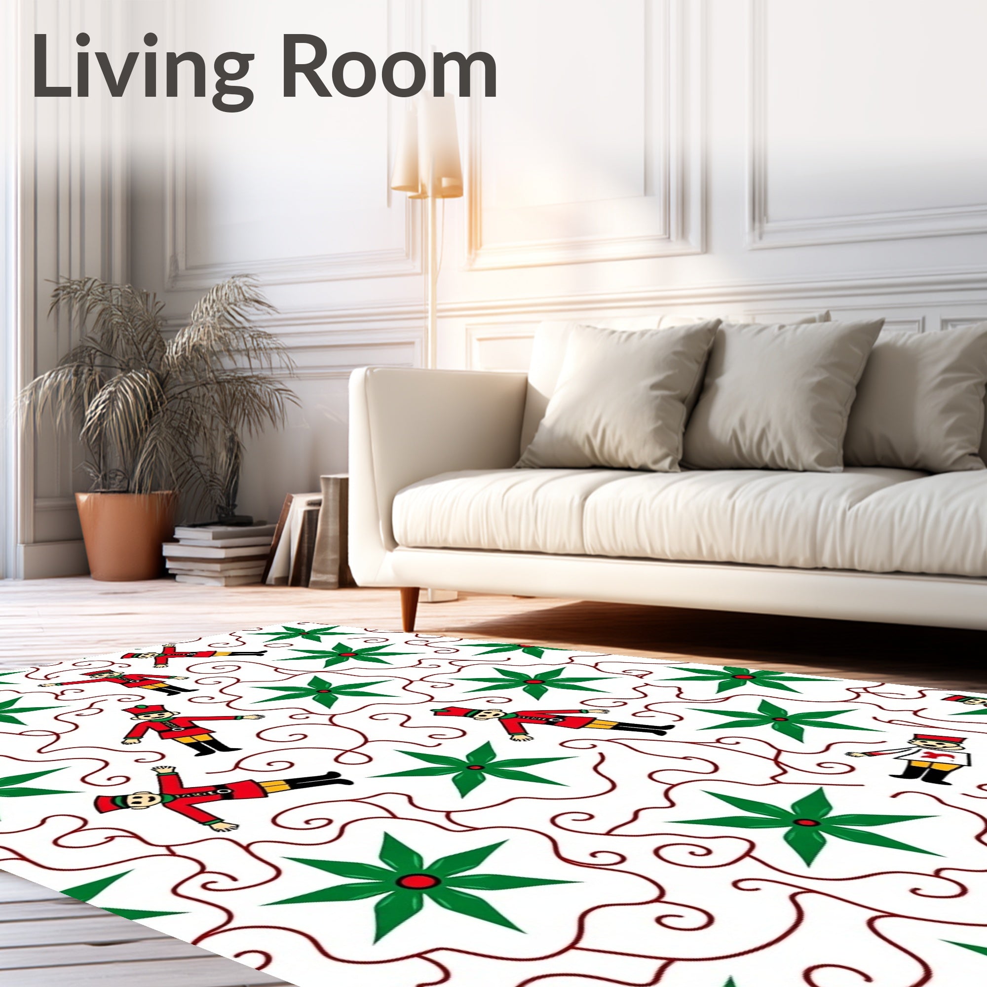 Whimsical Toy Soldier Poinsettia Swirls Rug