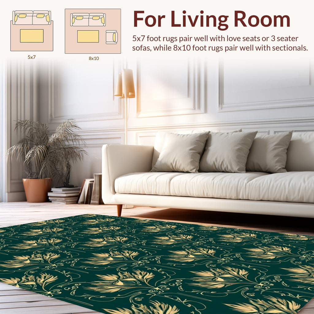 Ornate Gold Floral Damask Pattern Rug
