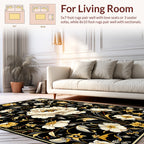 Black Floral Art Deco inspired Rug