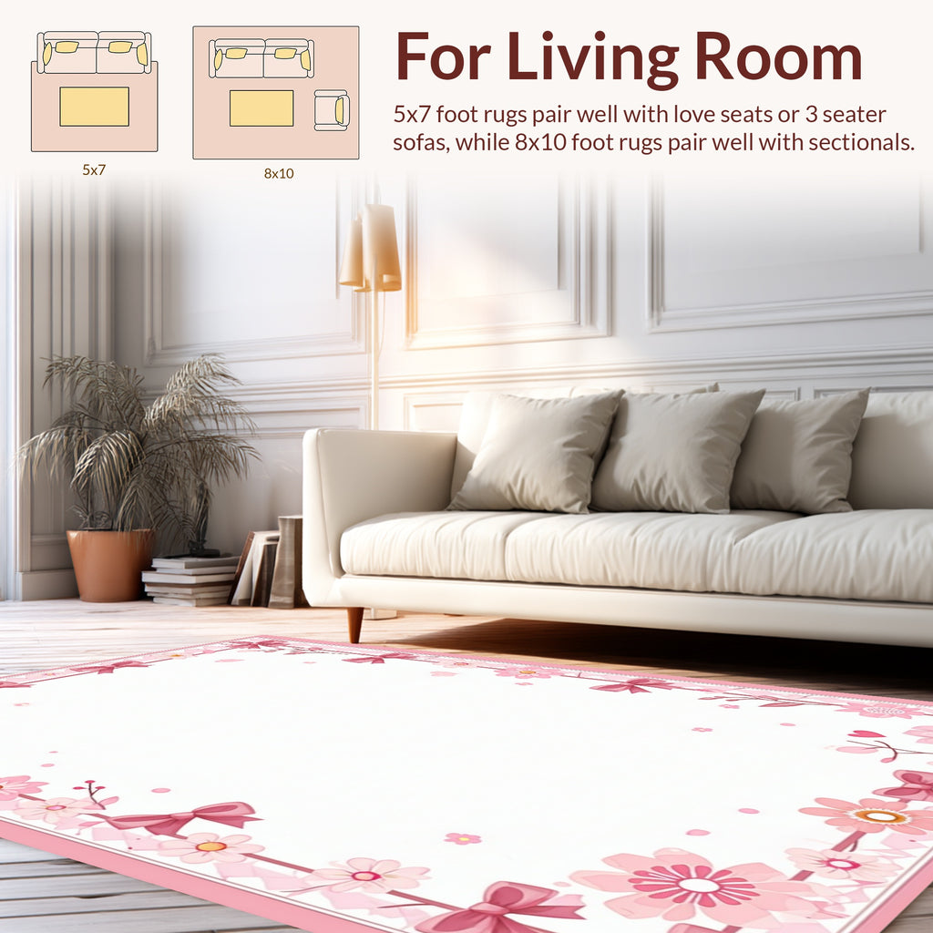 Pink Bows Blossoms Border Design Rug