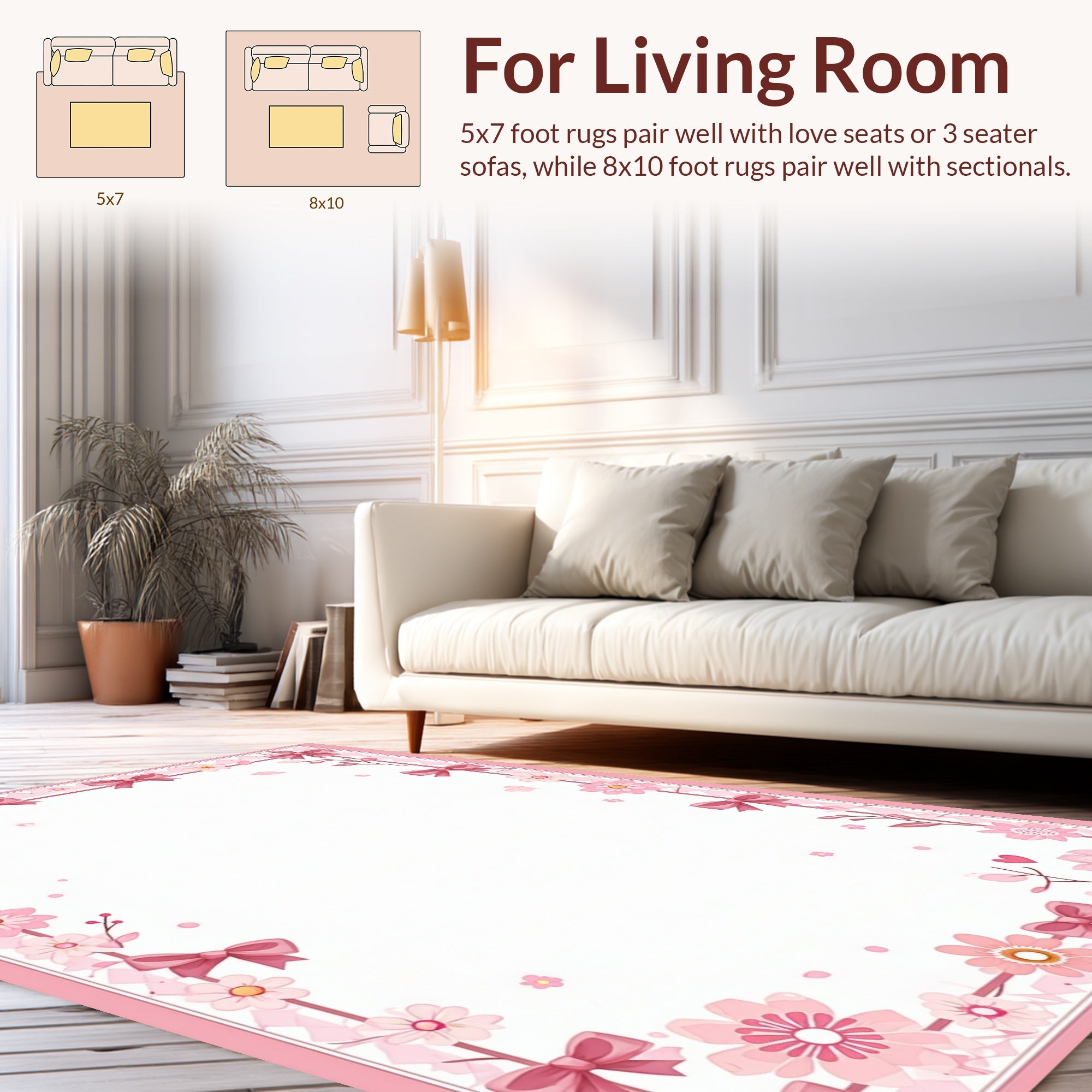 Pink Bows Blossoms Border Design Rug