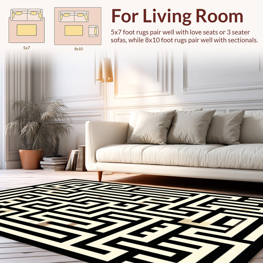 Black Beige Maze Pattern Rug