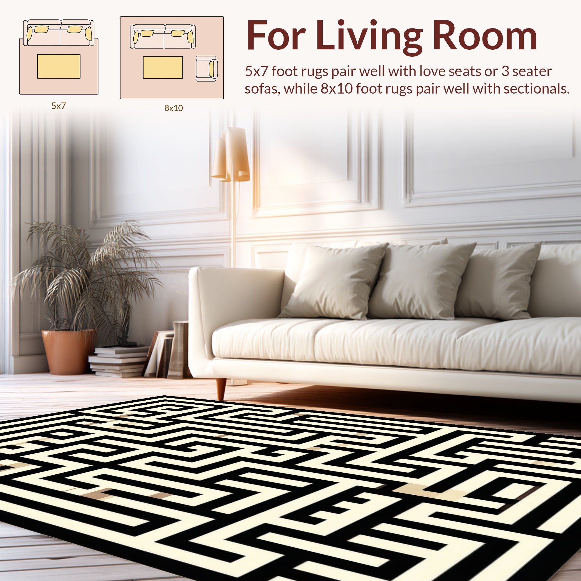 Black Beige Maze Pattern Rug