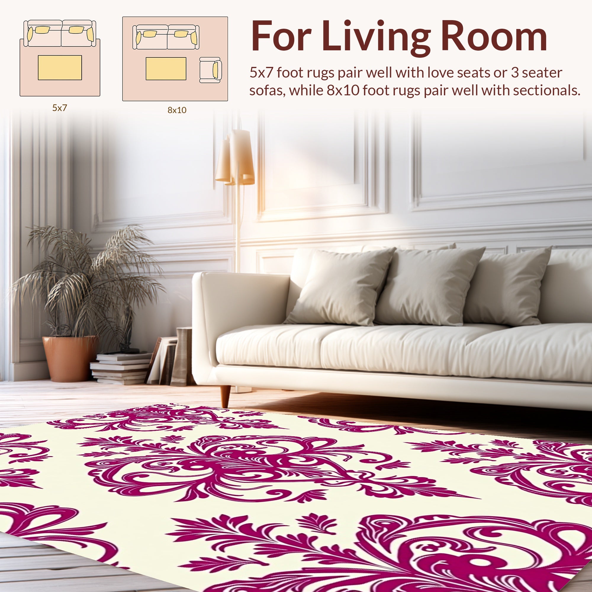 Ornate Damask Floral Design Rug
