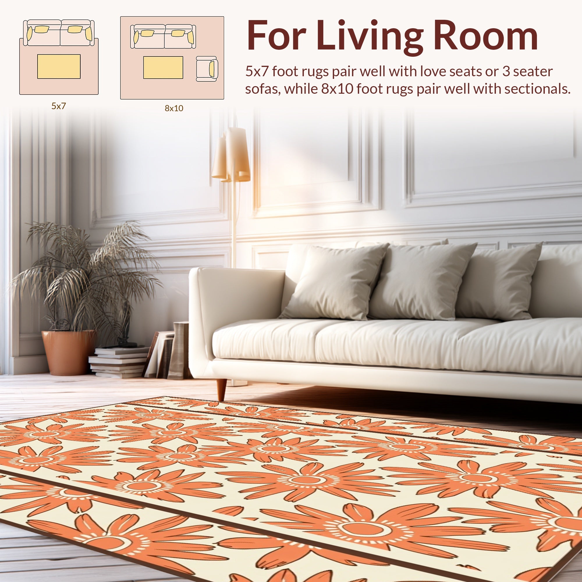 Retro Orange Daisy Floral Pattern Rug