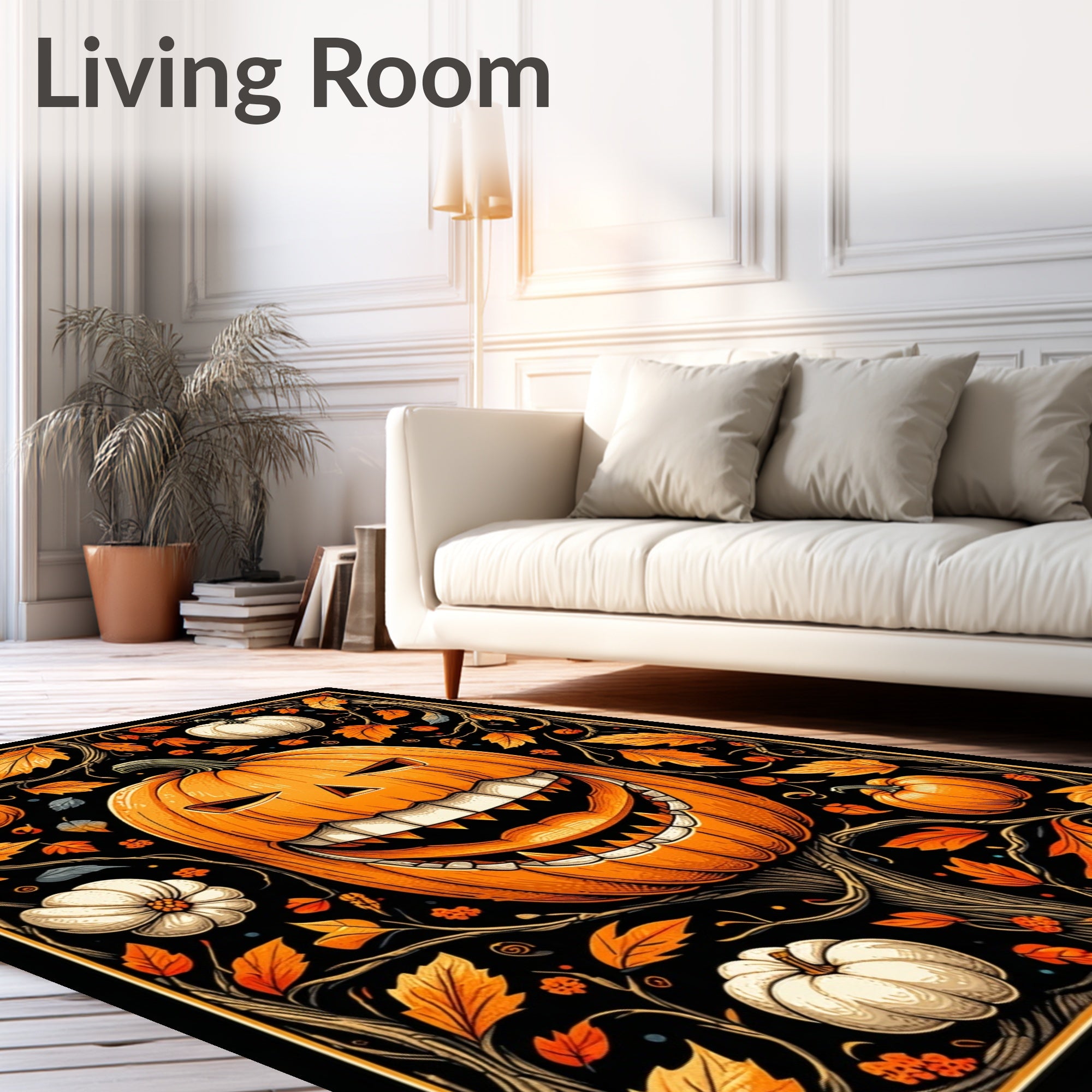 Spooky Pumpkin Vine Halloween Pattern Rug