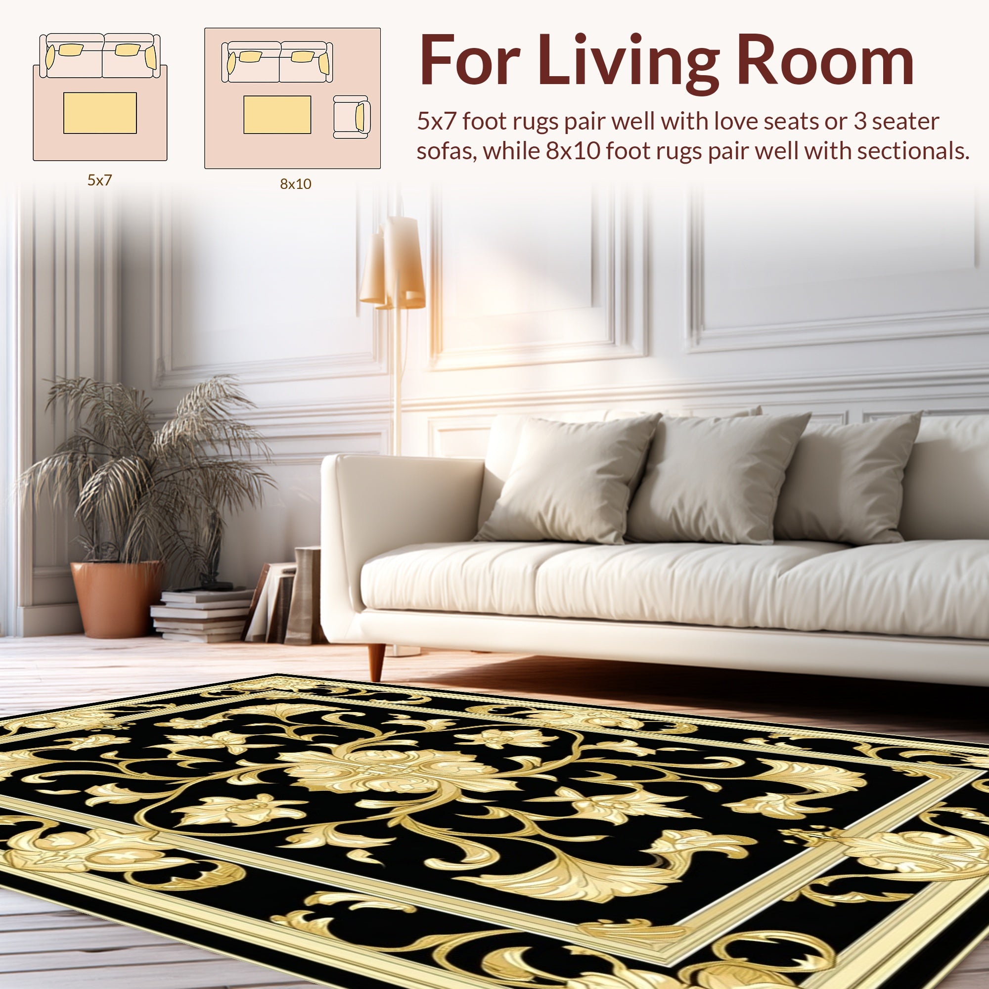 Elegant Black Gold Floral Manor Rug