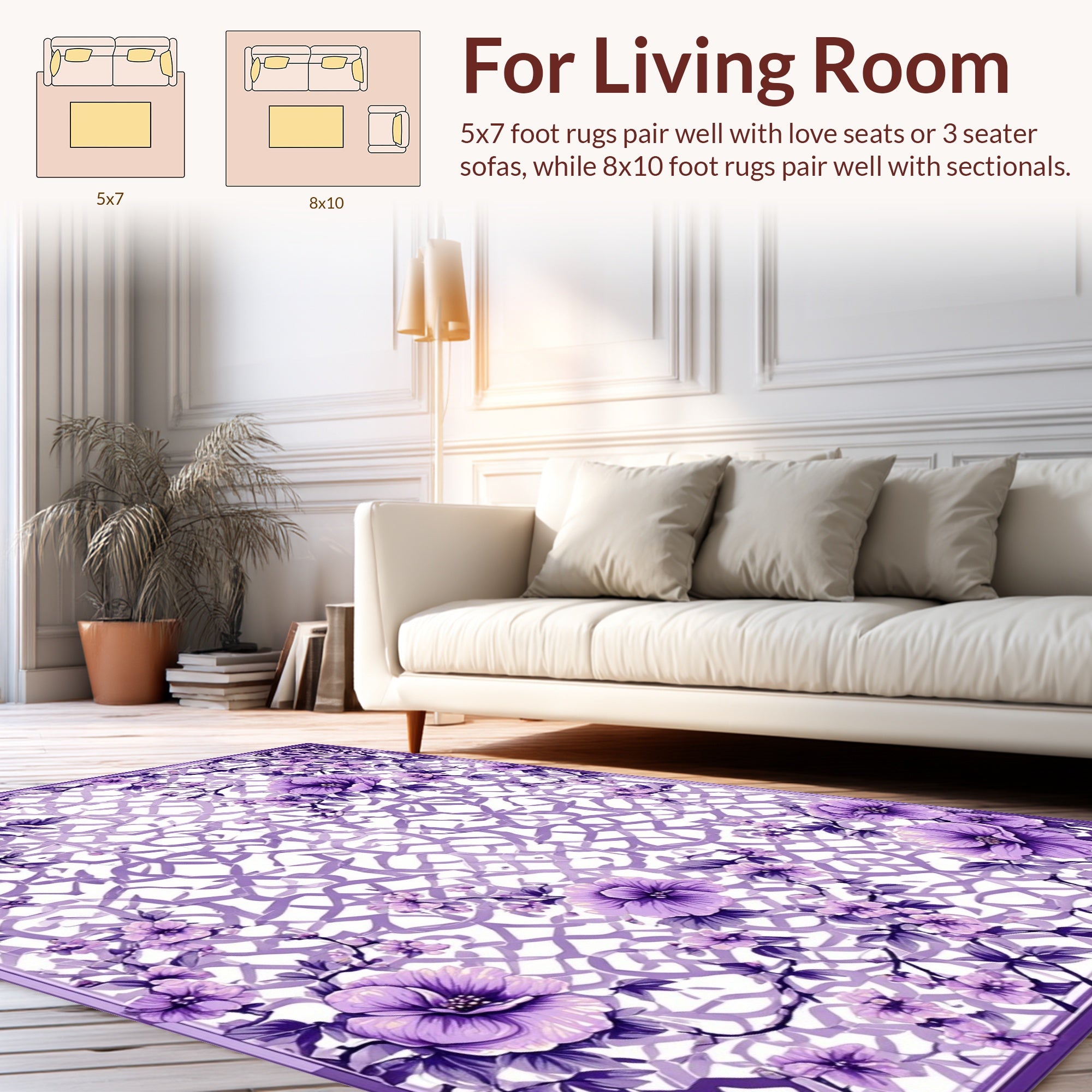 Elegant Violet Floral Lattice Pattern Rug