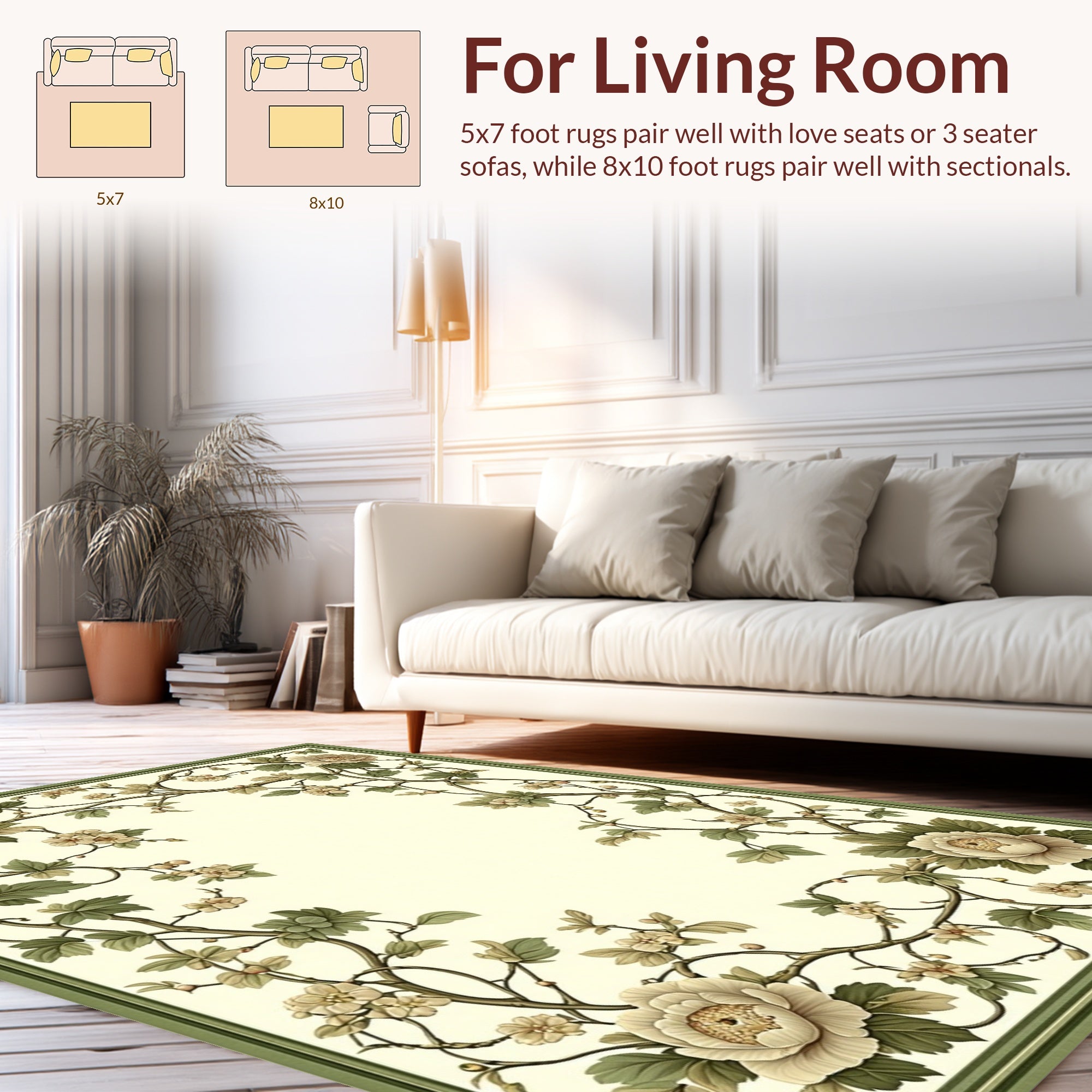 Elegant Floral Vine Scroll Design Rug