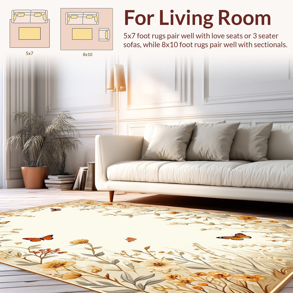 Floral Butterfly Garden Whimsical Design Rug