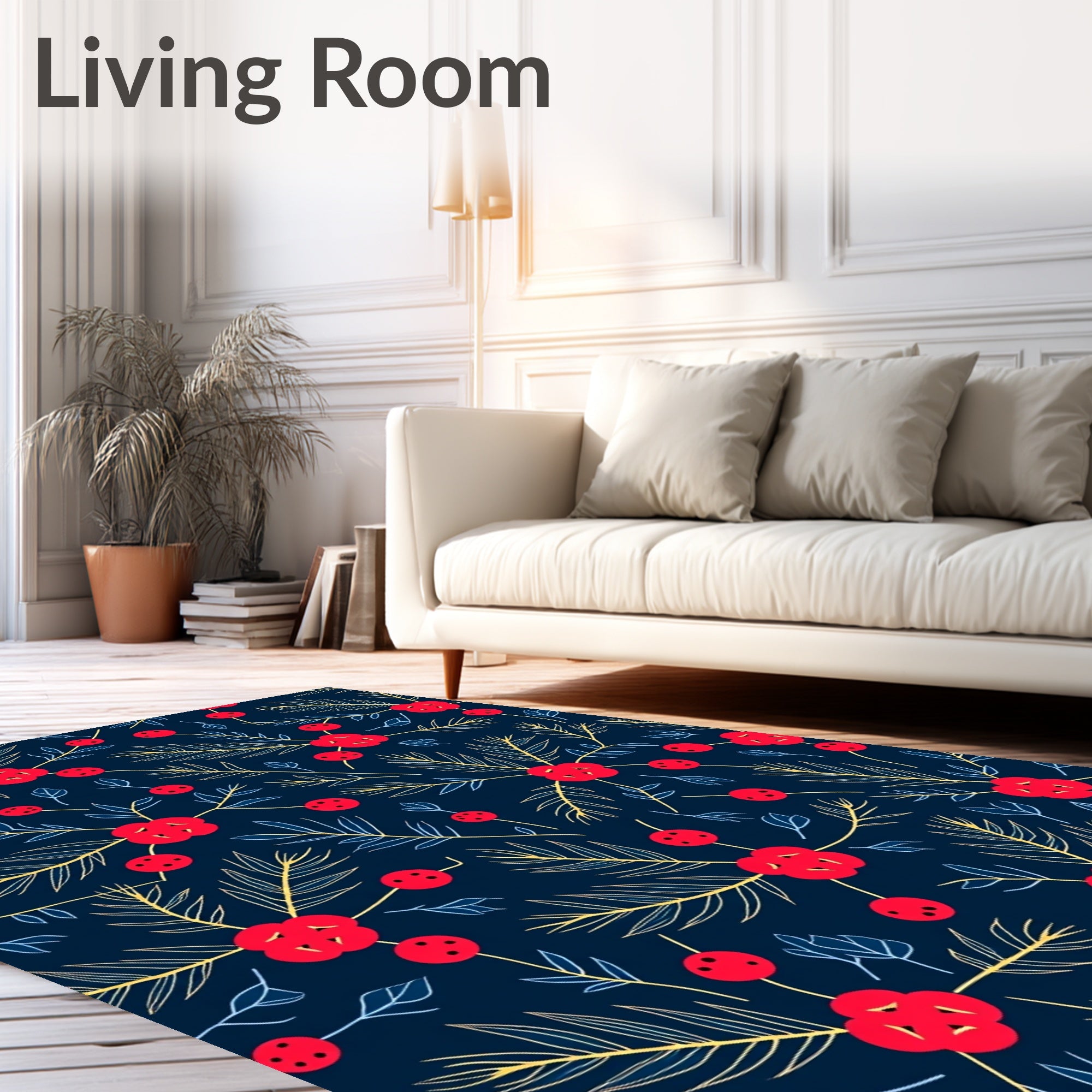 Festive Red Berry Pine Branch Rug