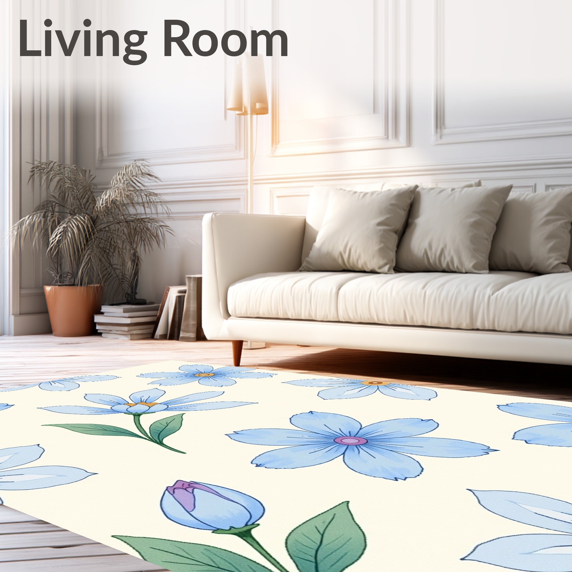 Light Blue Delicate Petal Floral Pattern Rug