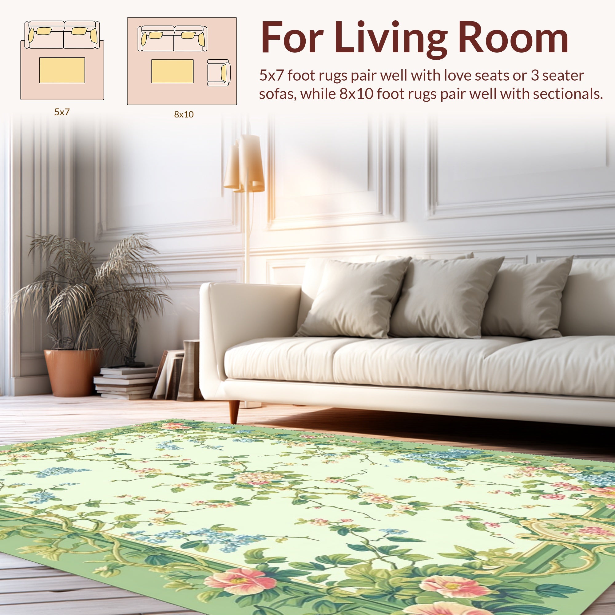 Vine Floral Pastel Botanical Swirl Design Rug