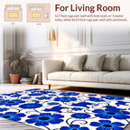 Blue Floral And Cat Silhouette Pattern Rug