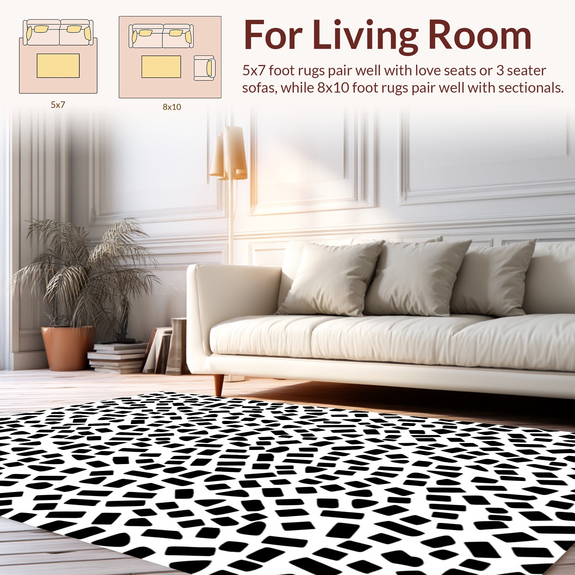Abstract Scattered Black Tessellation Pattern Rug