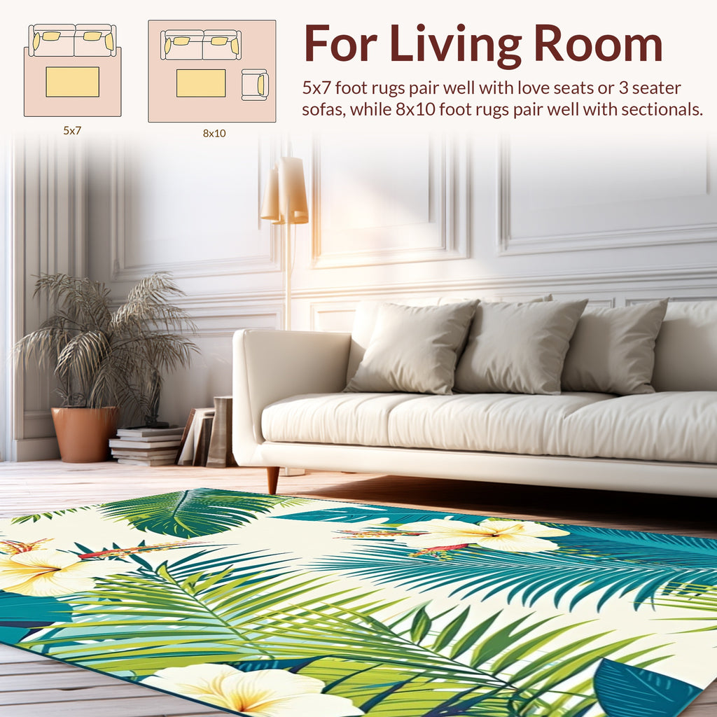 Tropical Hibiscus Palm Leaf Pattern Rug