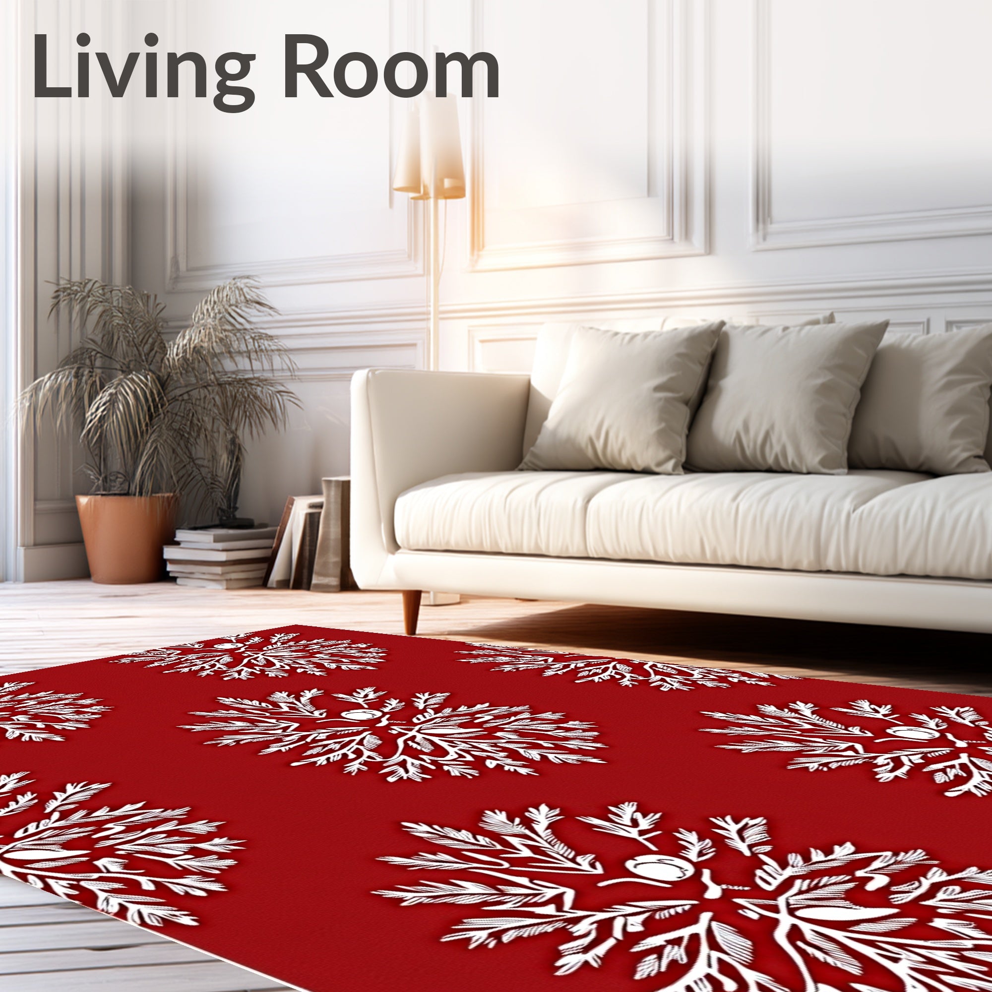 Crimson White Floral Botanical Medallion Rug