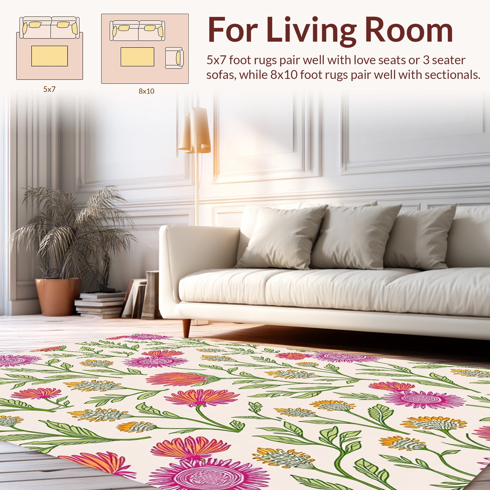 Pink Orange Floral Pattern Rug