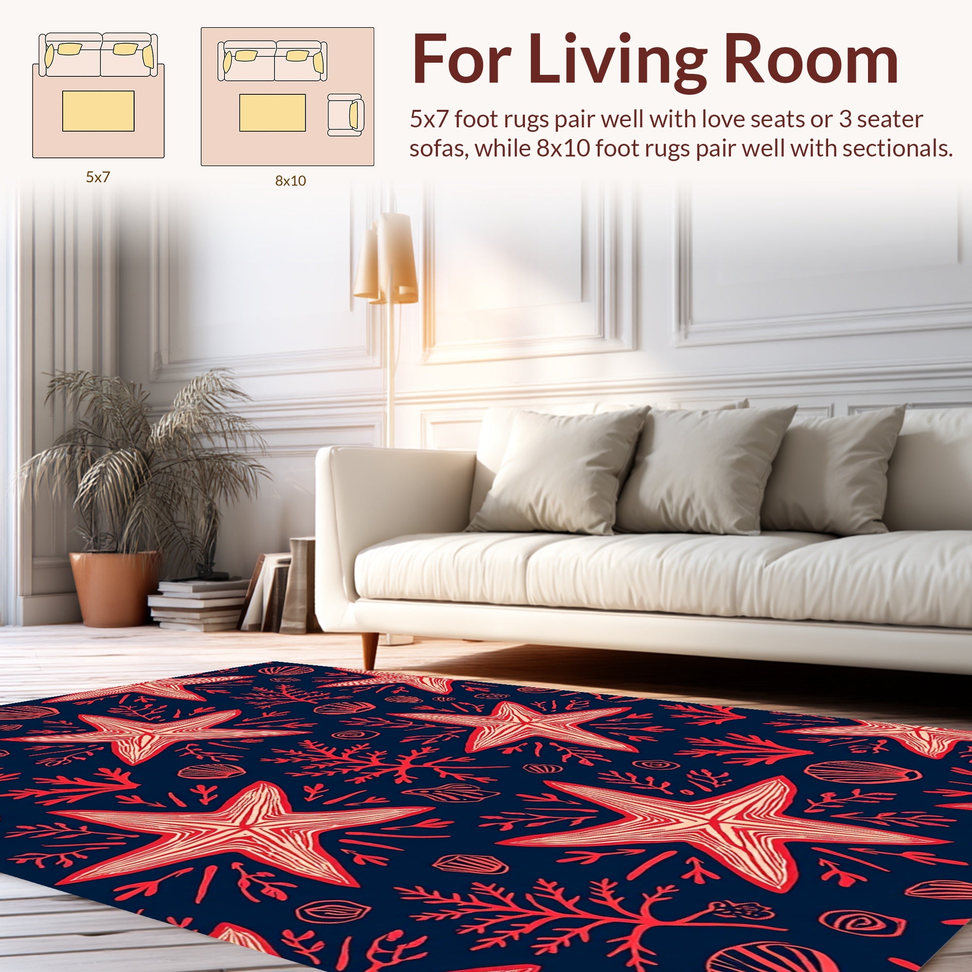 Ocean Starfish And Coral Pattern Rug