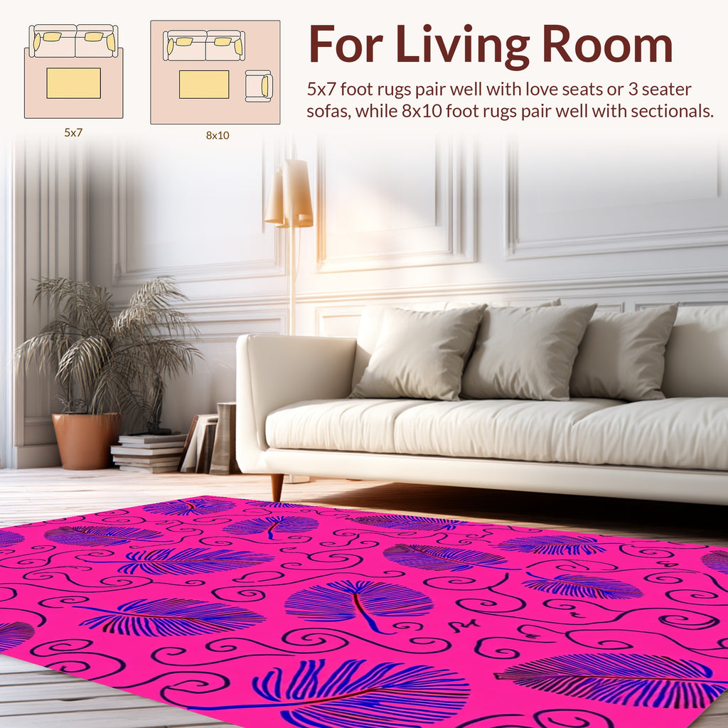 Vibrant Pink Blue Leaf Swirl Design Rug
