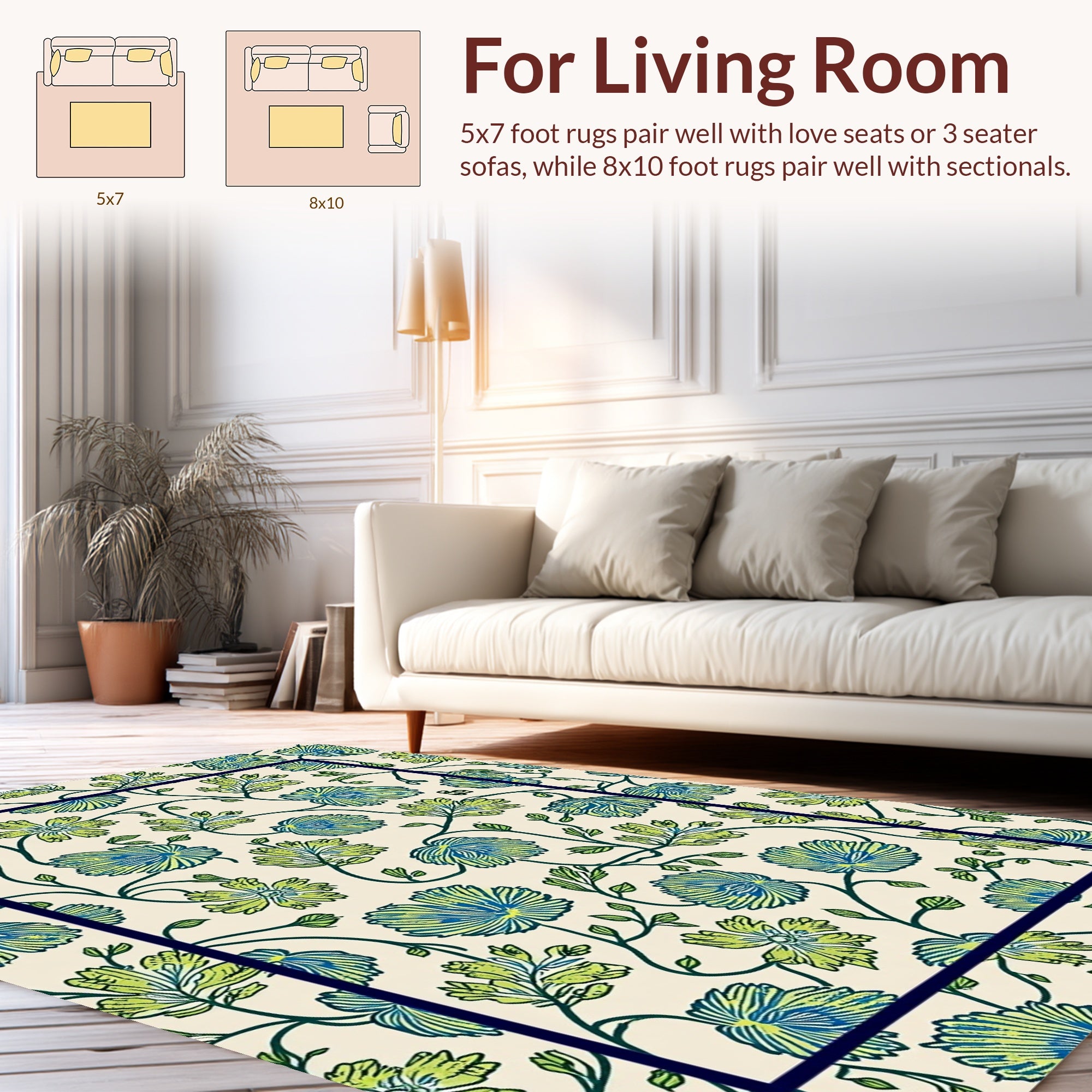 Whimsical Floral Botanical Vines Design Rug