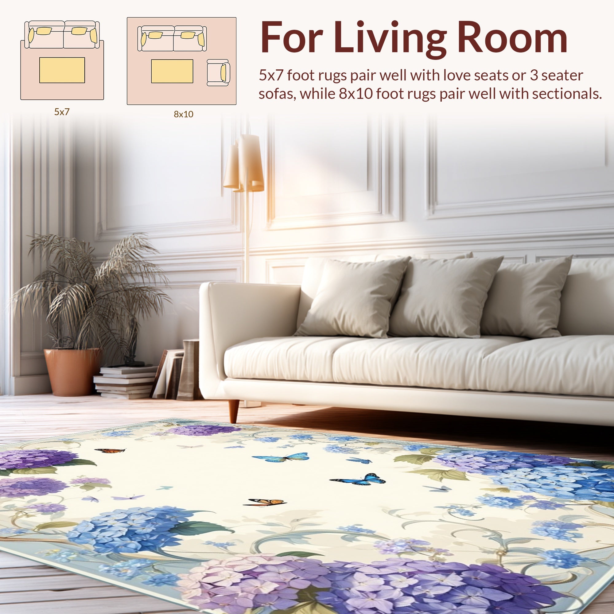 Floral Hydrangea Butterfly Painting Rug