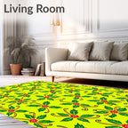 Vibrant Green Red Floral Swirls Rug