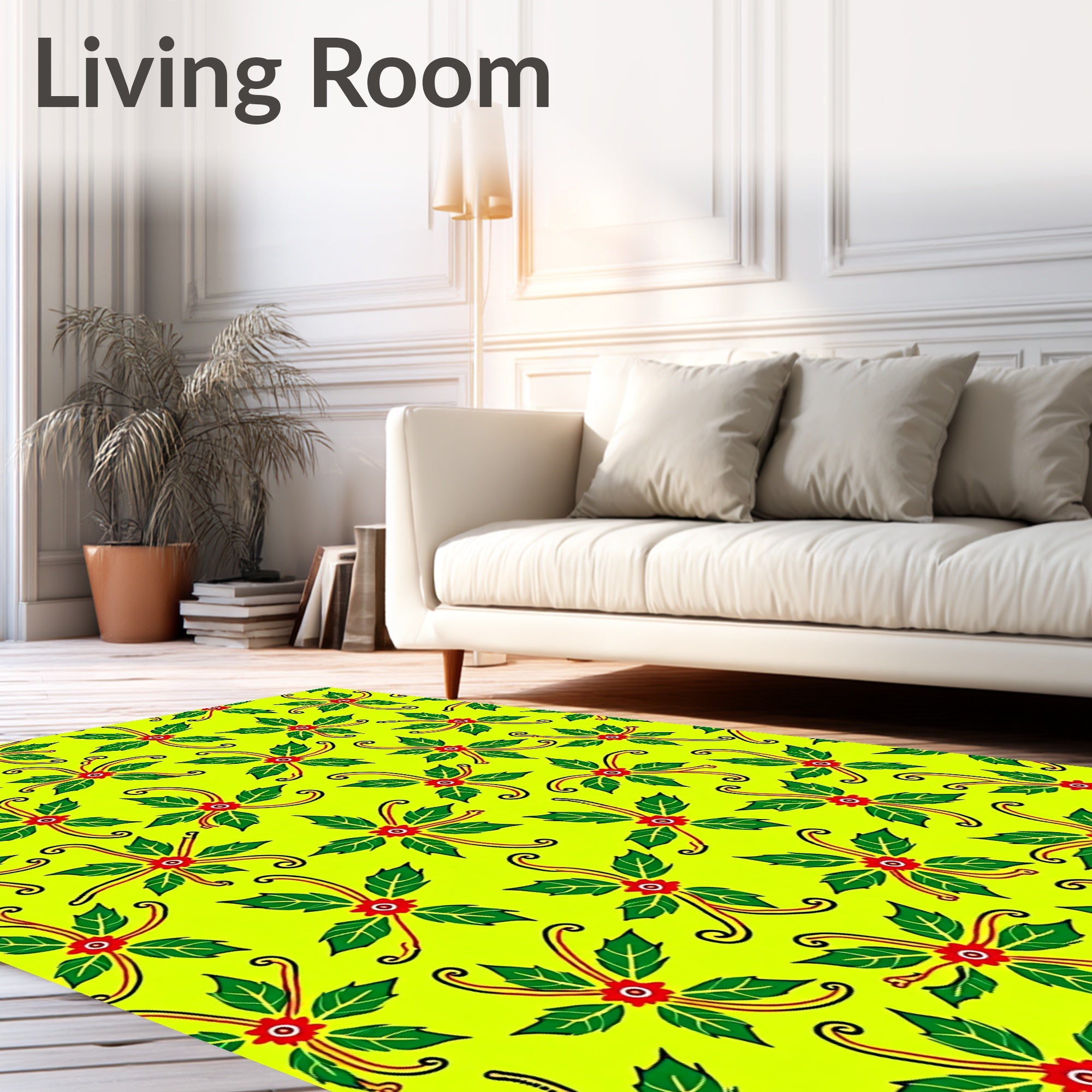 Vibrant Green Red Floral Swirls Rug