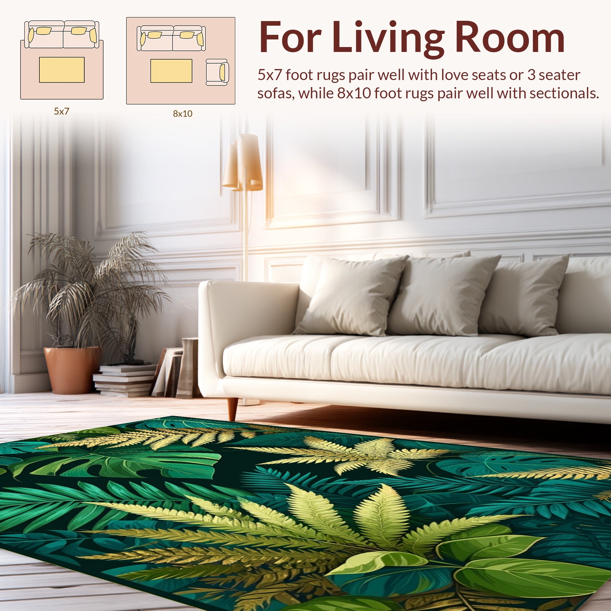 Lush Tropical Green and Gold Ferns Rug