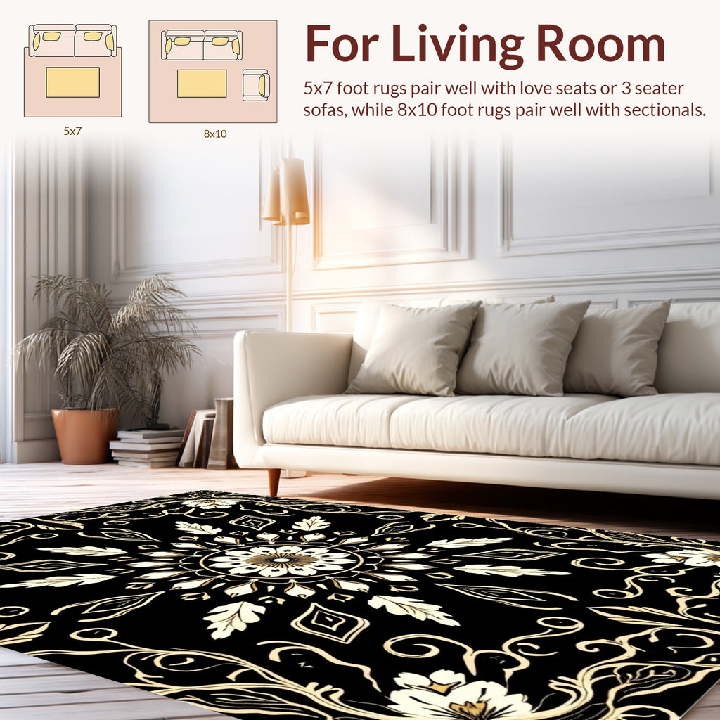 Classic Floral Mandala Black Gold Rug