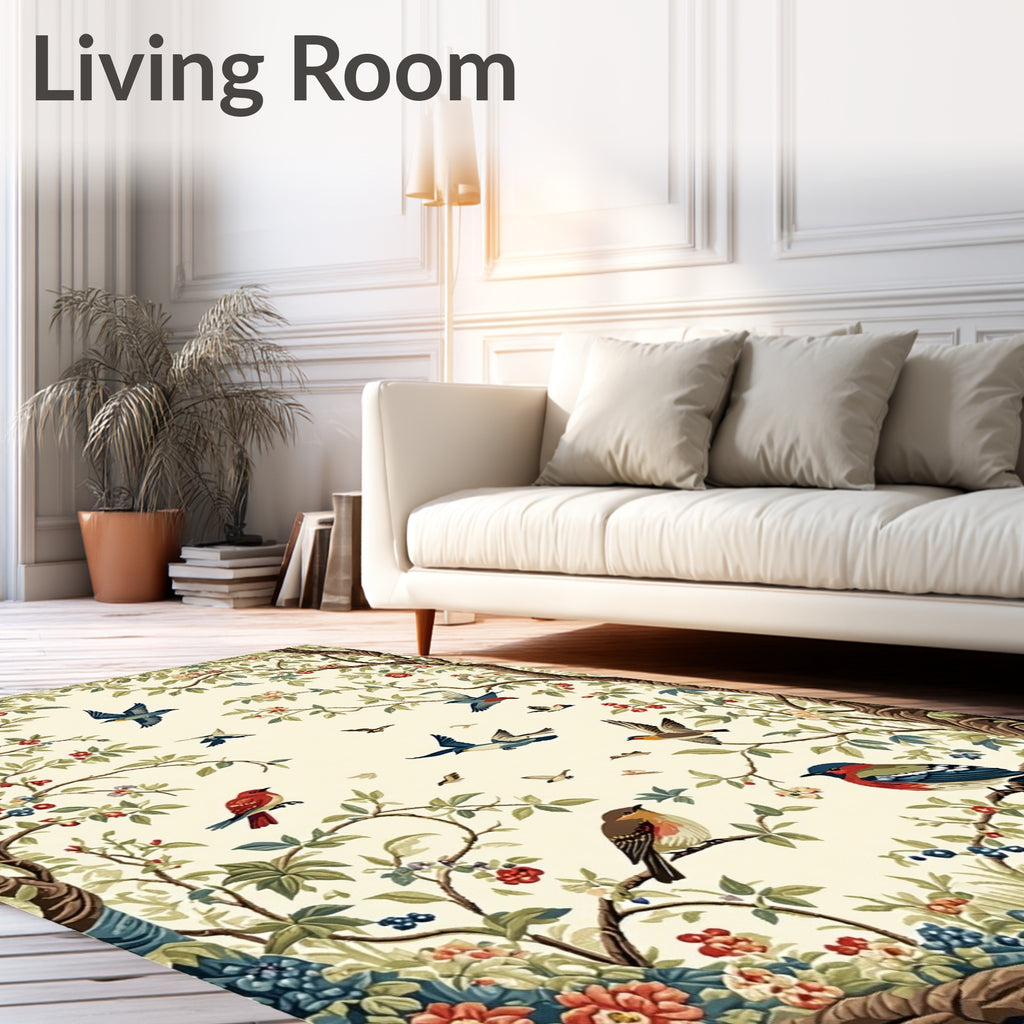 Birds Among Floral Garden Branches Rug