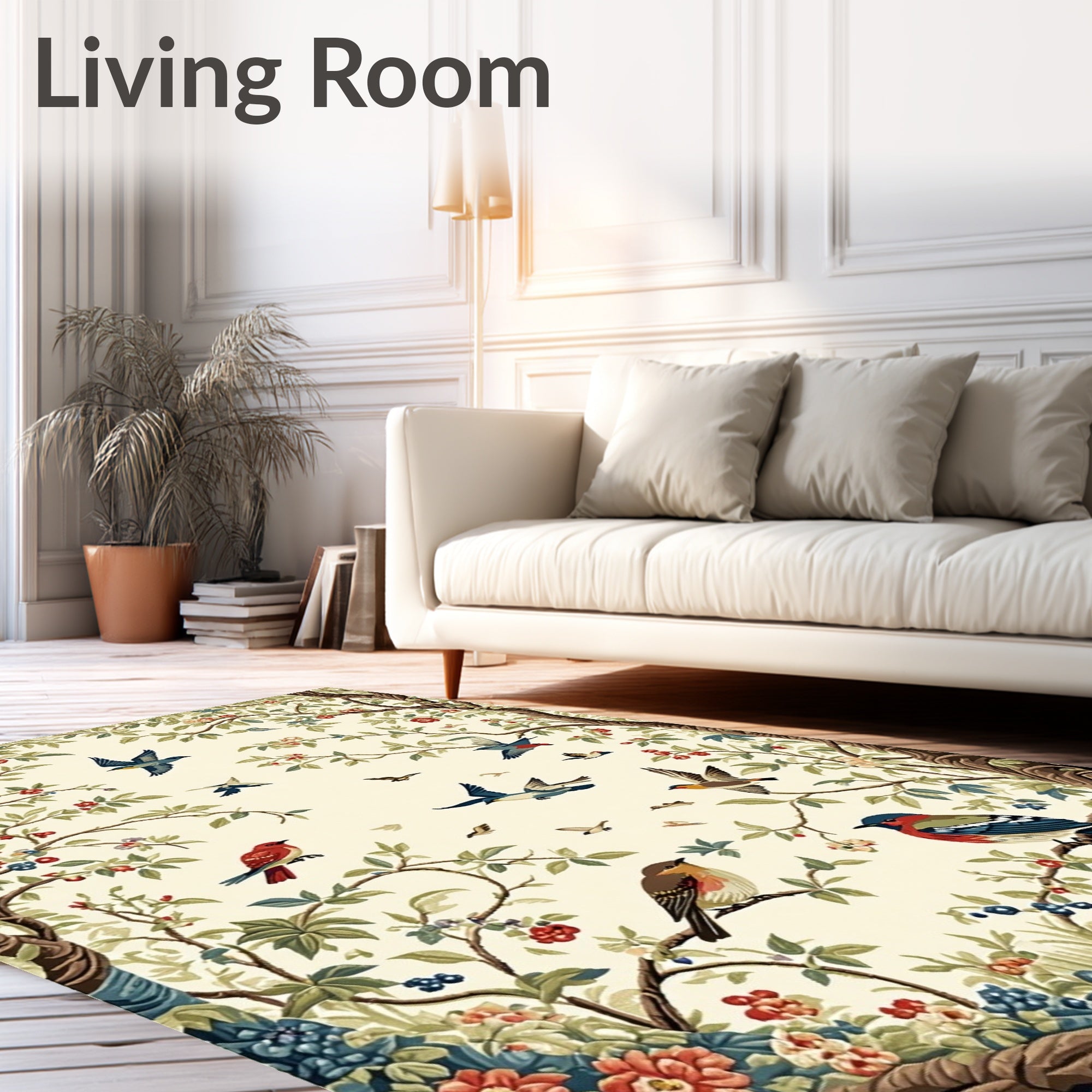 Birds Among Floral Garden Branches Rug