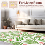 Tropical Green Leaf and Small Flower Pattern Rug