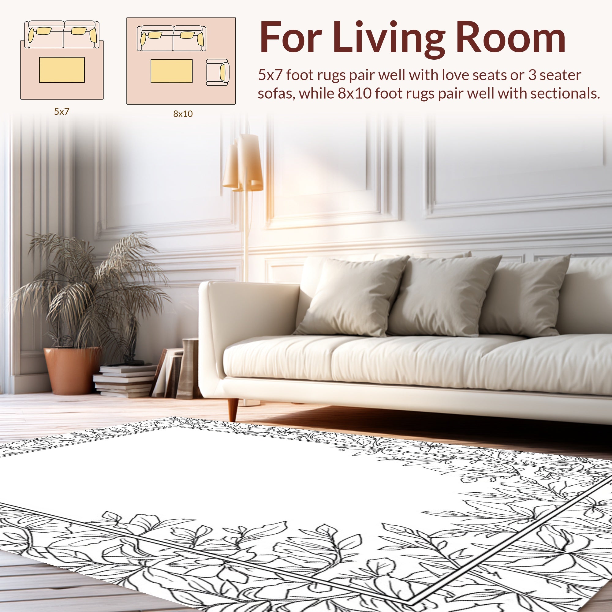 Botanical Outline Floral Pattern Rug