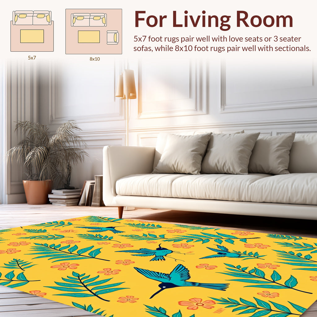 Tropical Ferns and Hummingbirds Pattern Rug