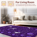 Purple Bird and Floral Silhouette Pattern Rug