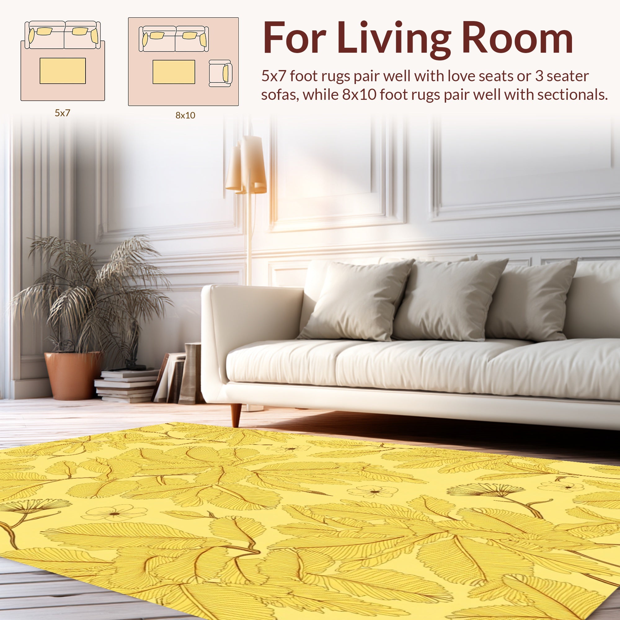 Yellow Botanical Line Art Pattern Rug