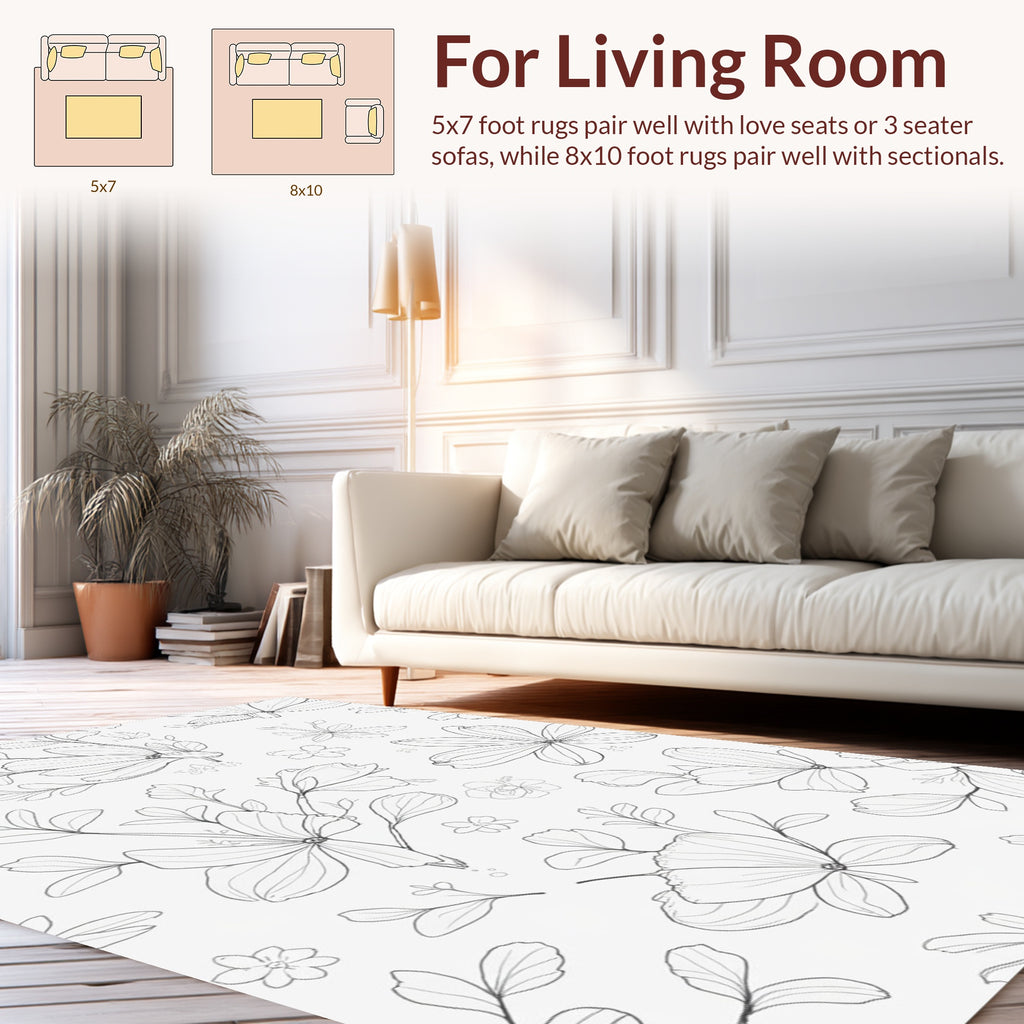 Delicate Floral Outline Line Art Rug