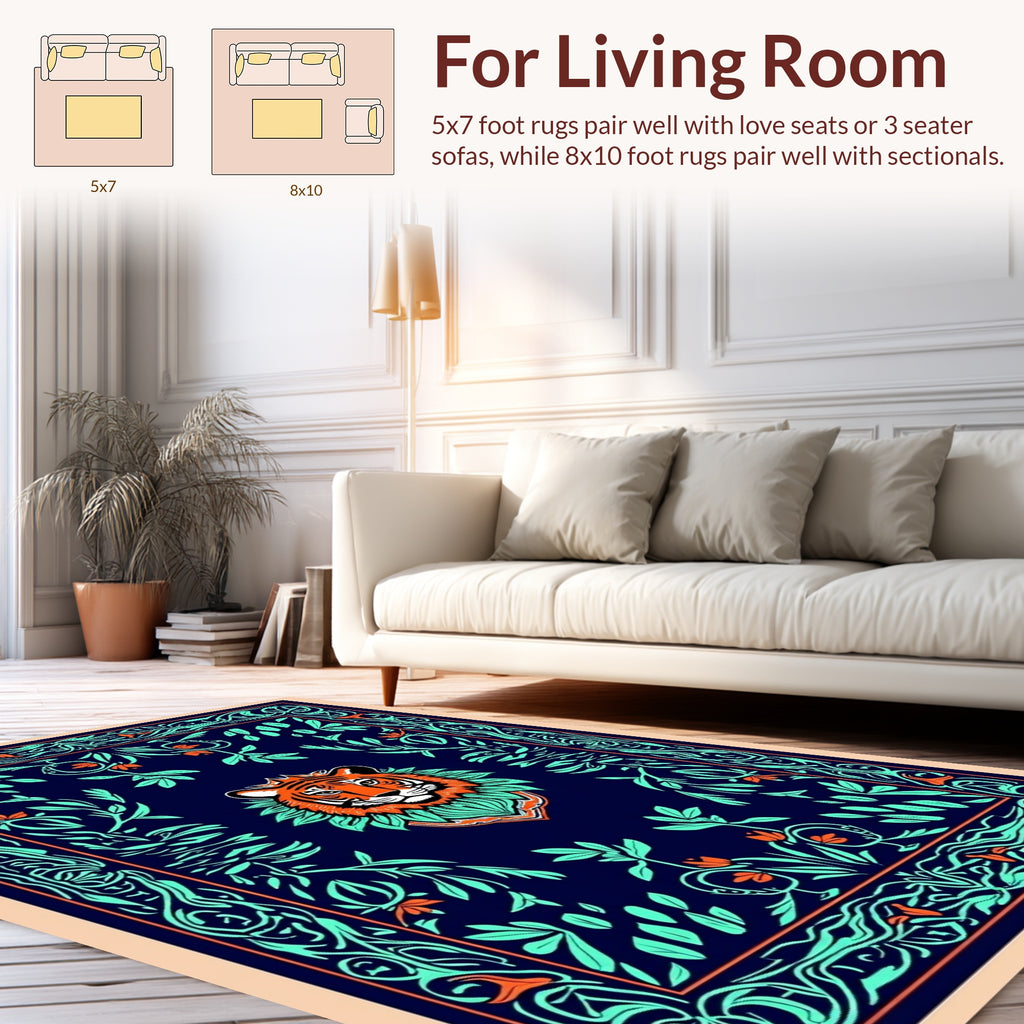 Bold Tiger Floral Patterned Rug