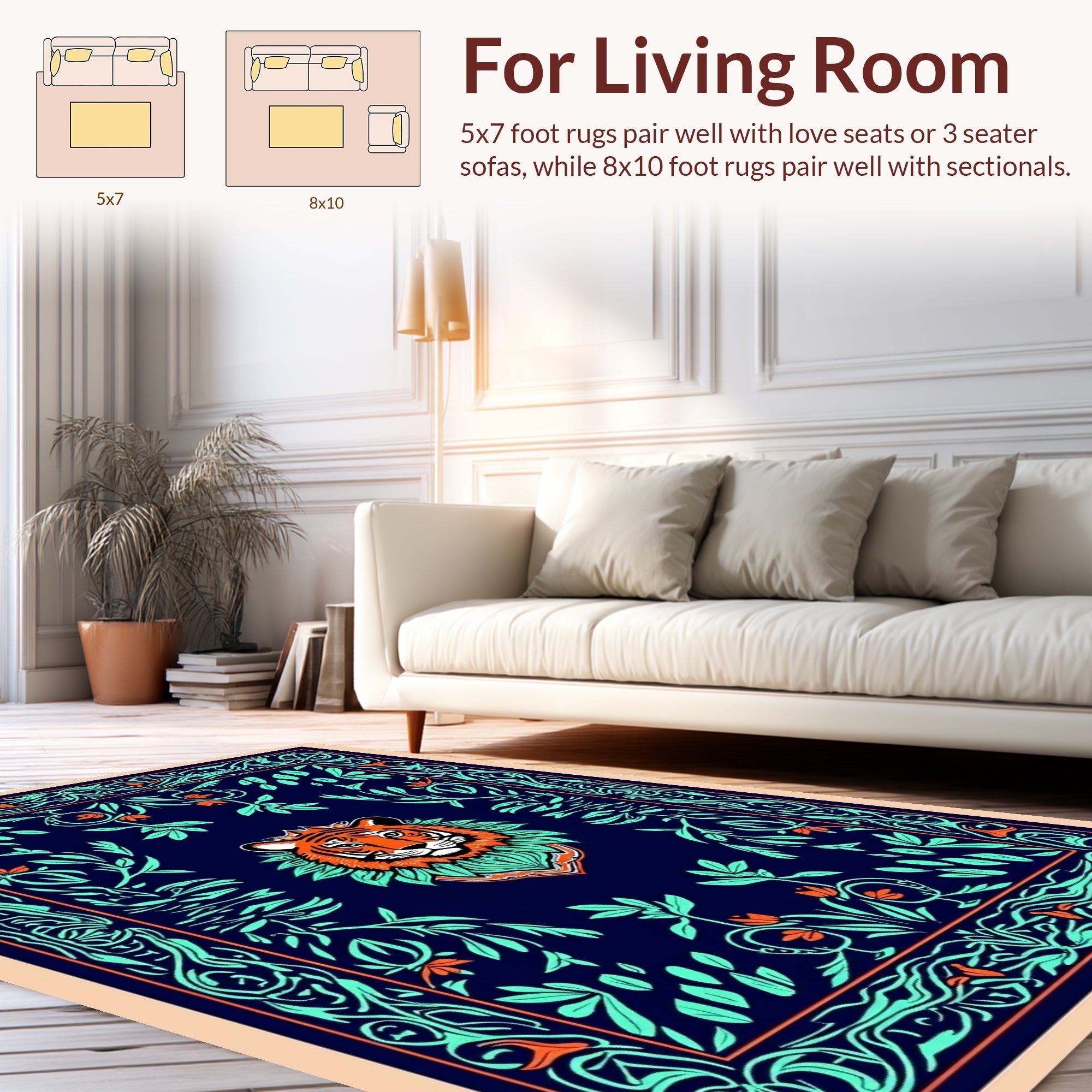 Bold Tiger Floral Patterned Rug
