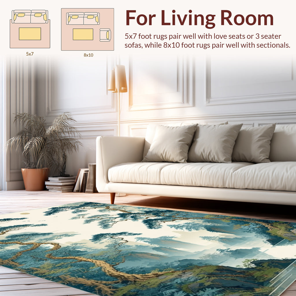 Misty Forest Landscape Pixel Art Rug