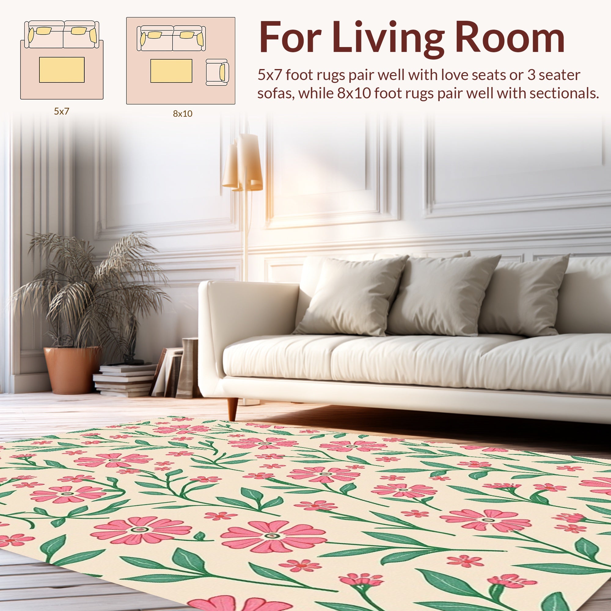 Pink Floral Patterned Meadow Rug