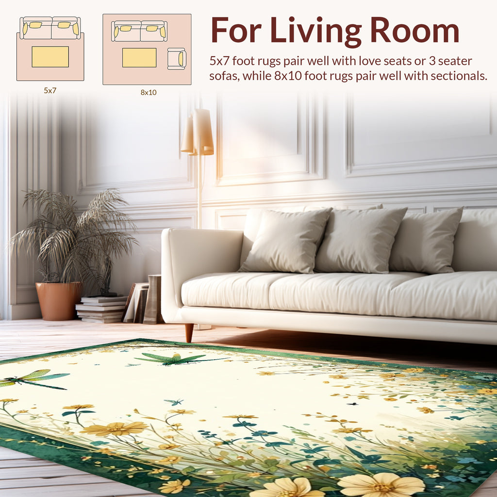 Lush Meadow Dragonfly Floral Design Rug