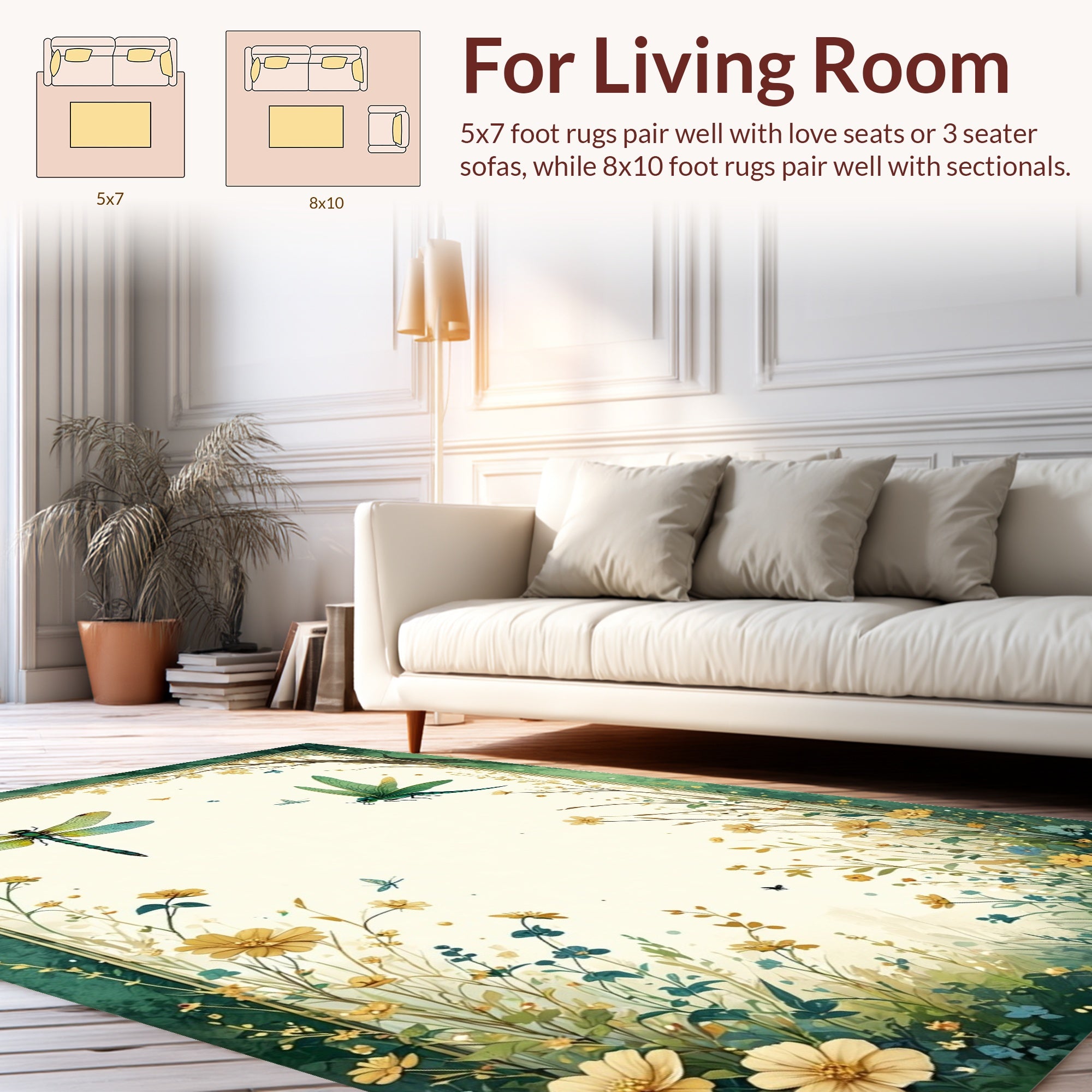Lush Meadow Dragonfly Floral Design Rug