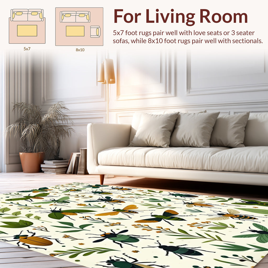 Whimsical Insects Botanical Garden Pattern Rug