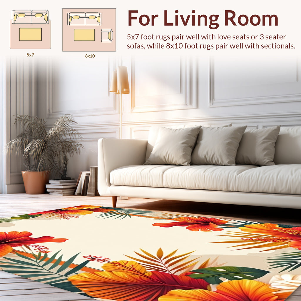 Vibrant Hibiscus Tropical Floral Design Rug