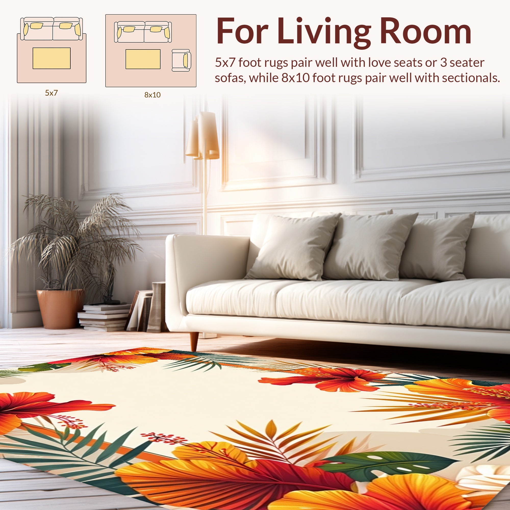 Vibrant Hibiscus Tropical Floral Design Rug