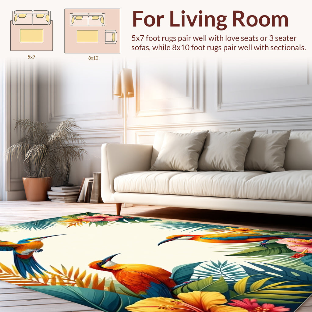 Tropical Birds Hibiscus Floral Pattern Rug